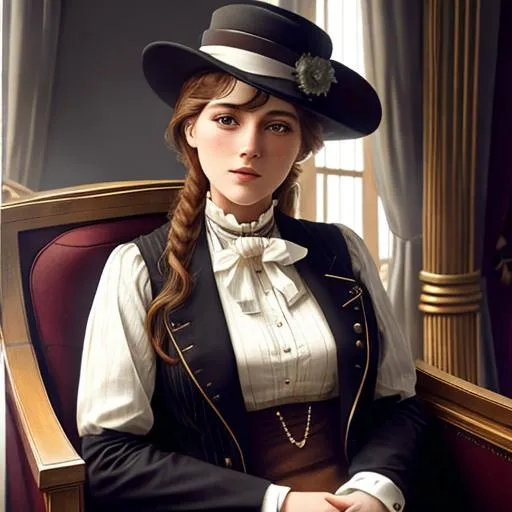 Prompt: Titanic 1st class passenger, stylish clothes, 1912