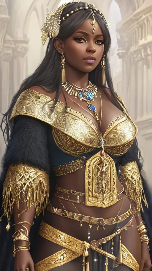 Prompt: UHD, 8k, high quality, ultra quality, cinematic lighting, special effects, hyper realism, hyper realistic, Very detailed, high detailed face, high detailed eyes, medieval, fantasy, oil painting, portrait, thiefling, D&D, woman, black skin, gorgeous, cute, young, thick girl