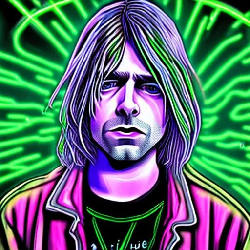 Prompt: futuristic kurt cobain, neon style