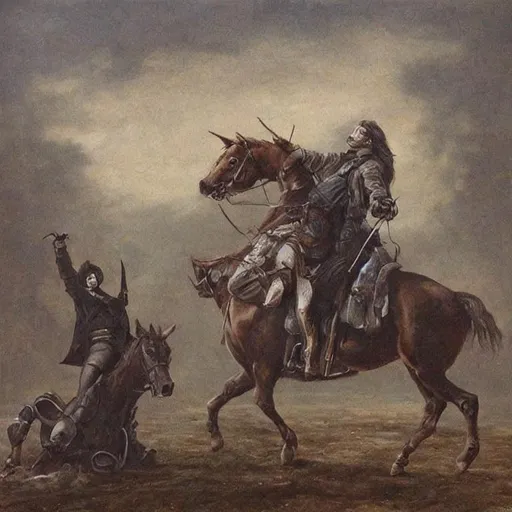 headless horseman, painting, realistic, creepy