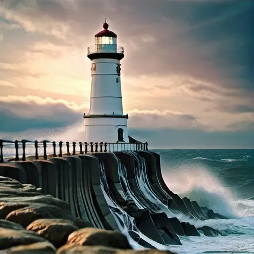 Prompt: Sea lighthouse, waves