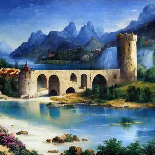 Prompt: realistic medieval oil painting of beautiful scenery