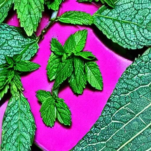 Prompt: pink mint leaf