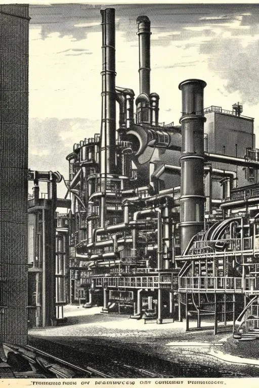 Prompt: 1900s Scribner's copper plate etching, blast furnace, 4 k