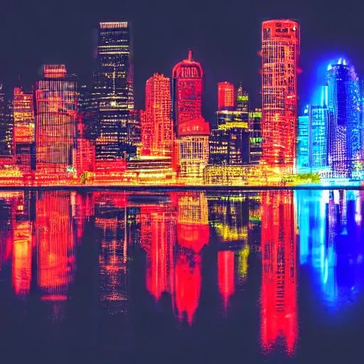 Prompt: city, night, cool, red, blue
