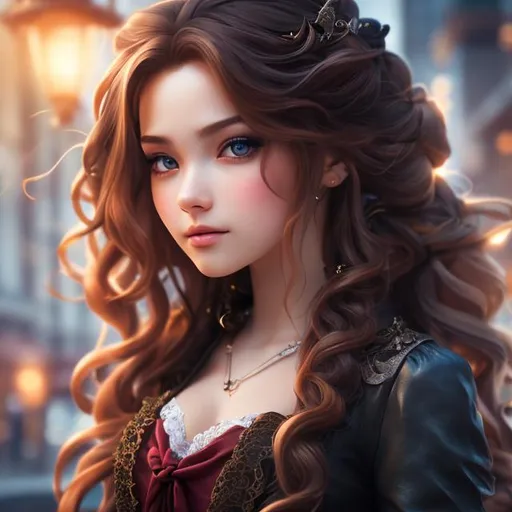 Prompt: hyperdetailed, medium red wavy hair anime girl, wears pirate clothing without a hat, detailed face, detailed body, full body shot, whole body visible, full character visible, soft lighting, high definition, ultra realistic, 2D drawing, 8K, digital art, zoomed out, looking away from camera