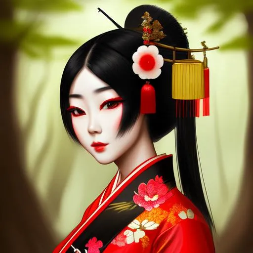 Chinese girl, geisha, black hair, painted face, trad... | OpenArt