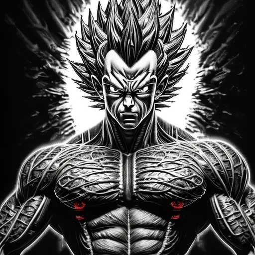 Prompt: 64K masterpiece intricate hyperdetailed breathtaking 3D glowing black oil painting medium portrait of vegeta, black trousers, intricate hyperdetailed muscular body, intricate hyperdetailed muscles, glowing white light reflection on the muscles, hyperdetailed intricate hard standing glowing hair, hyperdetailed glowing angry white eyes, detailed face, white glowing muscles, white glowing body, white glowing skin, semi-polaroid monochrome photography, hyperdetailed complex, character concept, hyperdetailed intricate glowing shining glamorous white water drop floating in the air, very angry, intricate glowing light reflection, intricate hyperdetailed glowing iridescent reflection, strong glowing white light on the hair, contrast white head light, hyperdetailed very strong black shading, very strong black muscle shadow, professional award-winning photography, maximalist photo illustration 64k, resolution High Res intricately detailed, impressionist painting, yellow color splash, illustration, key visual, panoramic, cinematic, masterfully crafted, 8k resolution, stunning, ultra detailed, expressive, hypermaximalist, UHD, HDR, UHD render, 3D render, 64K, hyperdetailed intricate watercolor mix oil painting on the body, Toriyama Akira colored