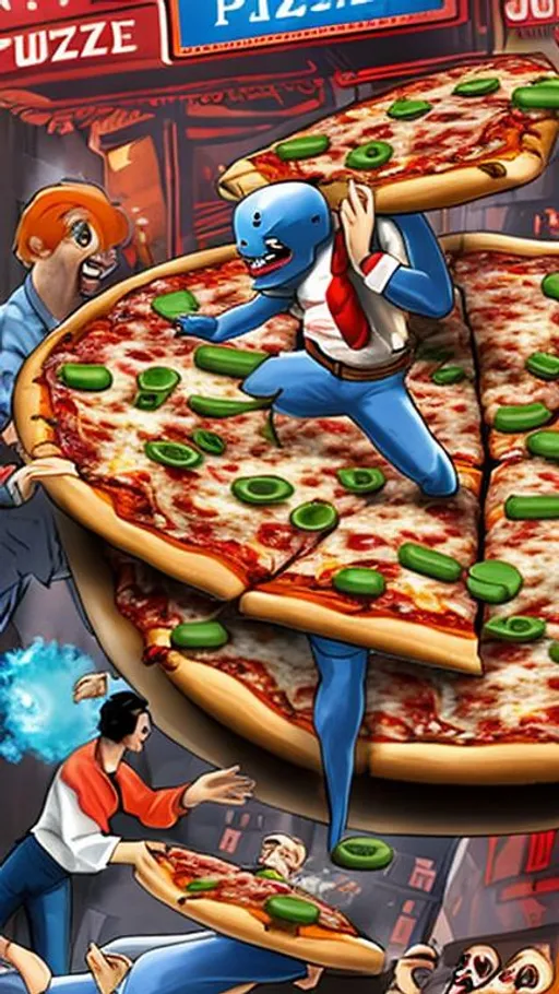 Prompt: Attack of the pizza invaders in manhattan 