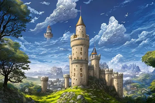 Prompt: Laputa Castle in the Sky,hyper realistic,5k,nikon z9, intricate detail, stunning, 2d artwork, comic style, manga, anime, contrast, smooth