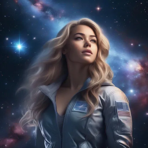 Prompt: whole body view of a  beautiful, hyper realistic, hyper detailed perfect face, A beautiful, hyper realistic, hyper detailed perfect body, buxom woman, whole body image, falling through space, galaxies, nebulas and stars