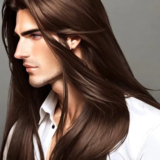 Handsome man with long, silky brown hair