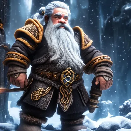 Prompt: dwarf controlling all elements  with his hands in a realistic form 