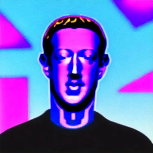 Prompt: A sculpture of Mark Zuckerberg made out of recycled Facebook data, magic, tron, Johnny mnemonic, vaporwave, glitch art