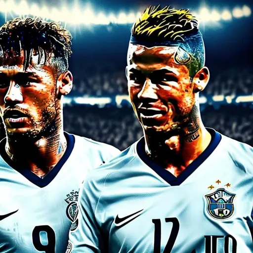 Prompt: Neymar and ronaldo 4k quality make thier face realastic 