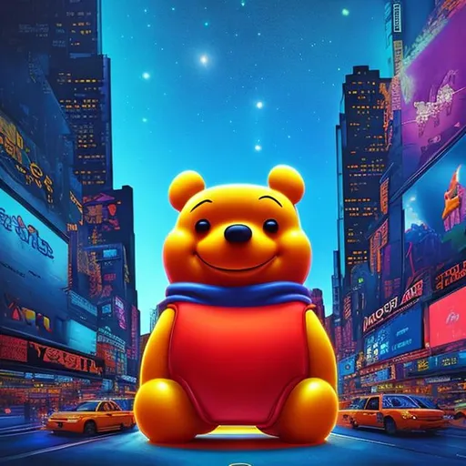 Prompt: Neon futuristic pooh in new york looking at the sky