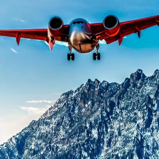 Prompt: An airplane flying above the mountains