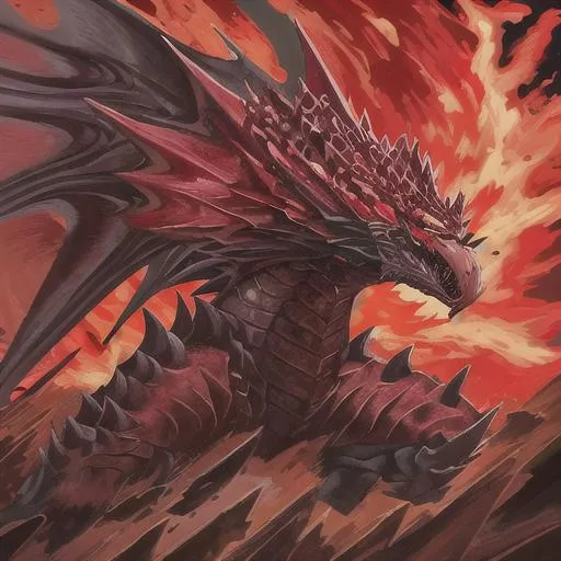 Prompt: Giant red and black dragon breathing fire
