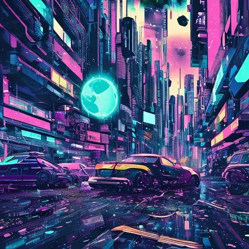 Prompt: The universe colliding with another universe multi colourful cyberpunk style 