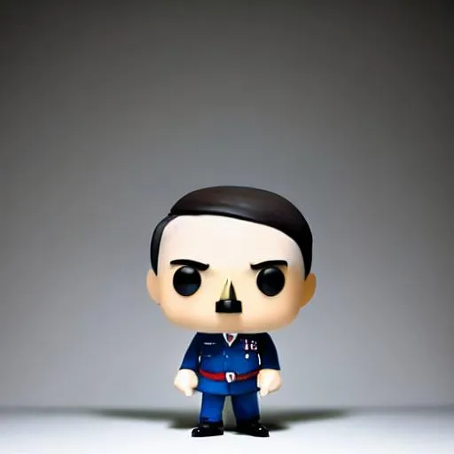 Prompt: Funko pop adolf hitler figurine, made of plastic, product studio shot, on a white background, diffused lighting, centered