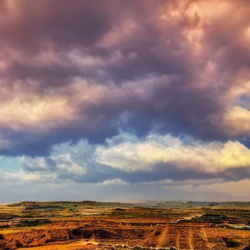 Prompt: long shot scenic professional photograph of Israel, muddy, perfect viewpoint, highly detailed, wide-angle lens, hyper realistic, with dramatic sky, polarizing filter, natural lighting, vivid colors, everything in sharp focus, HDR, UHD, 64K