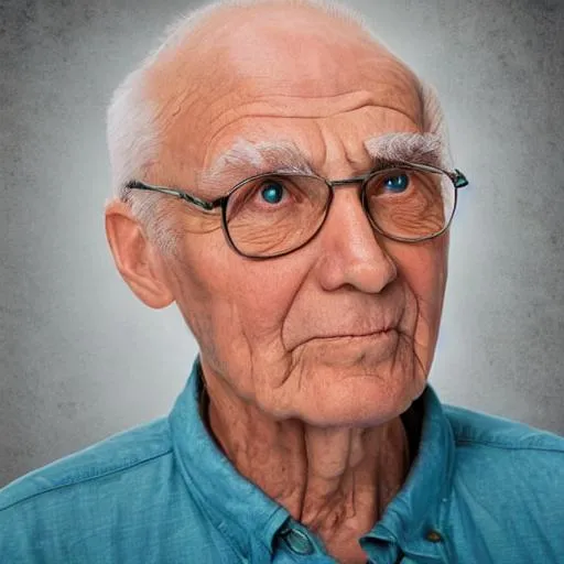 Prompt: bright, smart, wise old man being inspirational to others, face portrait.