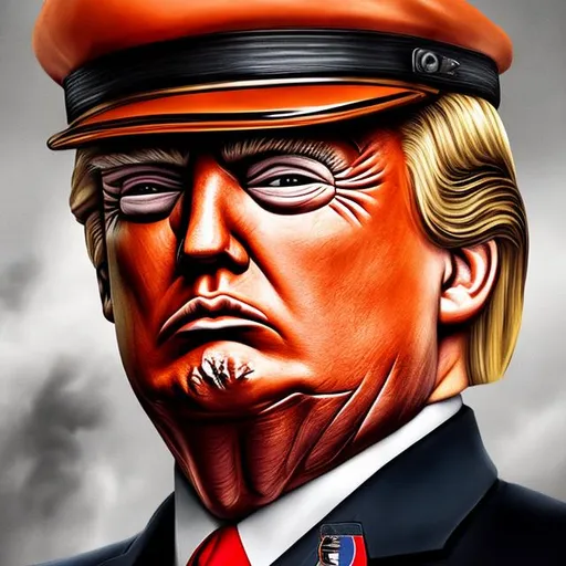Prompt: Creepy Fascist Donald Trump, Orange Mussolini in Uniform  detailed hyper-realistic style  