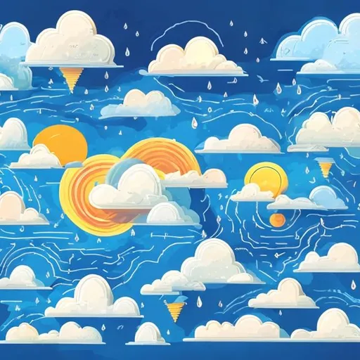 Prompt: I am gonna use this art for my weather forecast website. Please make an illustration that is not tiring to look at but still appealing. There could be clouds, sun etc.