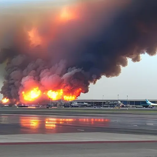 Prompt: airport outside on fire 