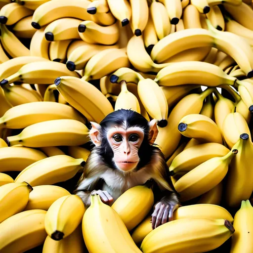 Prompt: monkey swimming in an ocean of golden bananas  no water


