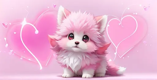 Cute, pink, fluffy, fantasy love puppy, with light