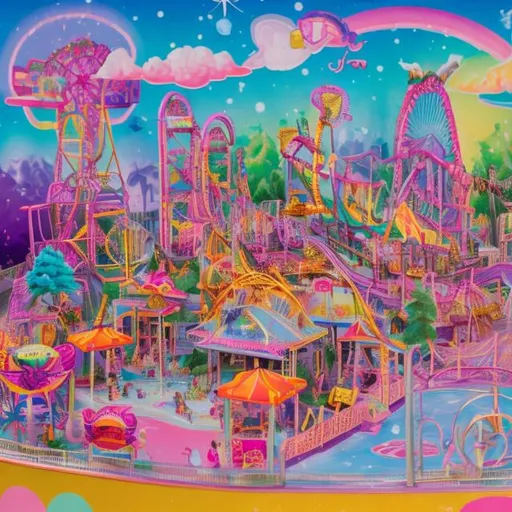 Prompt: Lisa frank style amusement park diorama