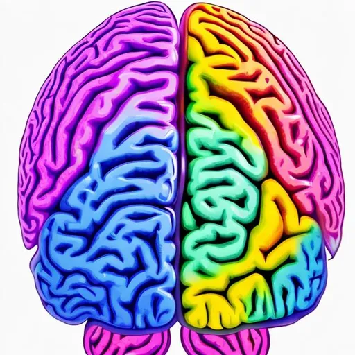 Prompt: Human brain sectioned in vivid colors on a white background 
