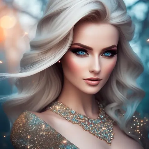 Prompt:  Małgorzata Kmiec style,unreal, magical,fantasy, woman, blue eyes, blond hair, digital art , defined edges on white background