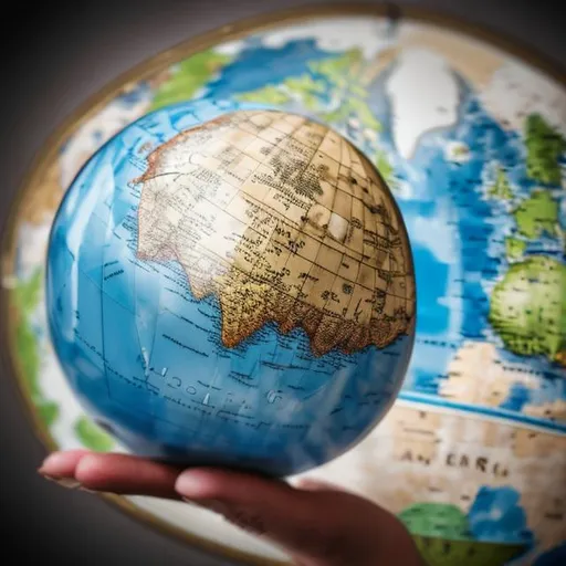 Prompt: a realistic picture of a spinning globe with a map of the earth floating in a hand