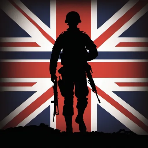 Prompt: union jack with a silhouette of a soldier