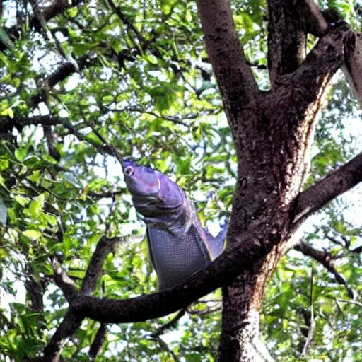 Prompt: Fish climb a tree
