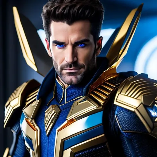 Prompt: High-resolution hyperrealistic photo of stryfe nathan-summers merged with sentry robert-reynolds, photorealistic, gold and blue and silver highly detailed, uhd, hdr, 64k