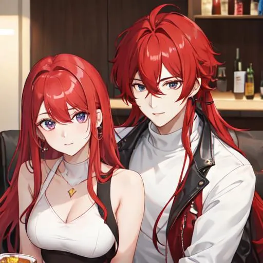 Prompt: Zerif 1male (Red side-swept hair covering his right eye) on a date with Haley