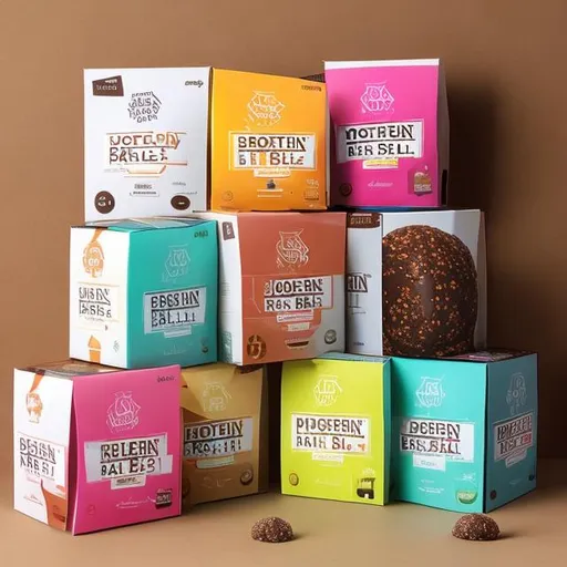 Prompt: stunning packaging  box
 for protein balls.  should be colourful, vivid and aesthetic