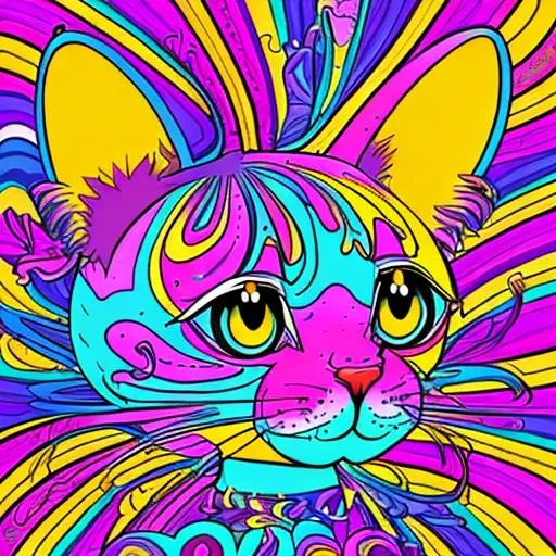 Prompt: Lisa Frank style illustration of trippy pattern background, outlined