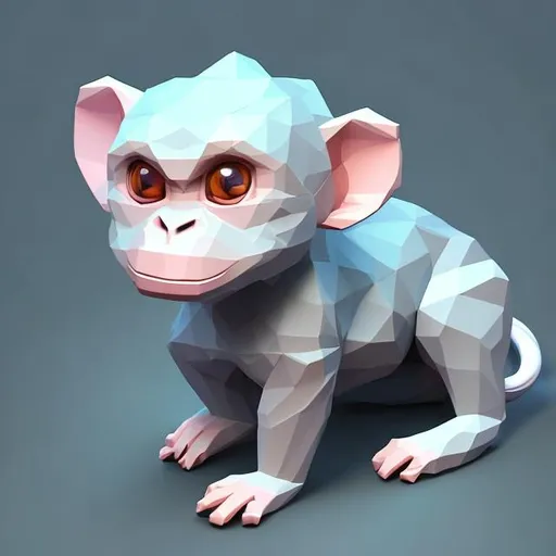 Prompt: kawaii low poly "monkey dog snake fish" character, 3d isometric render, white background, ambient occlusion, unity engine, square image