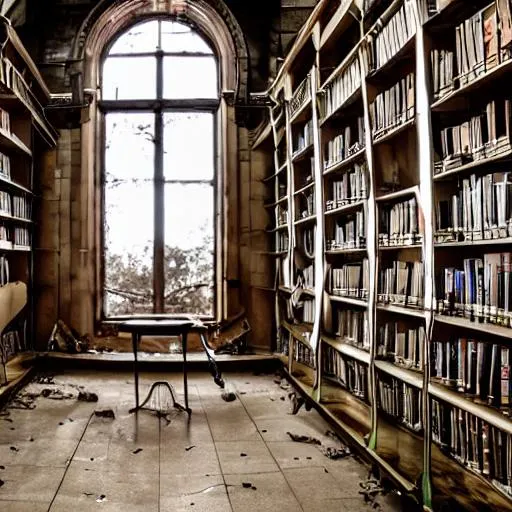 Raw photography abandoned public library interior 