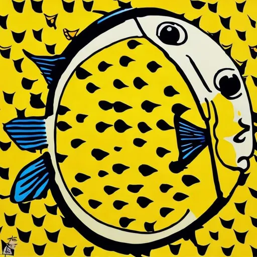 Prompt: fish yellow and black,  painted, pop art
