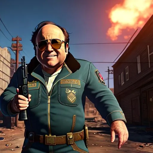 Prompt: danny devito, fallout 4, vault dweller, gun, high fidelity, high res, photorealistic

