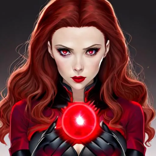 Prompt: Scarlett Witch with red, glowing eyes