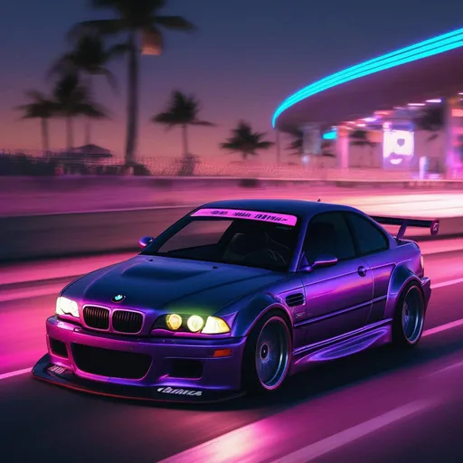 2001 BMW M3 E46 GTR, synthwave, aesthetic cyberpunk,...