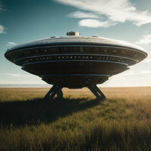 Prompt: 8k portrait of a ufo alien craft landing on a field of grass, high details, cinematic style, xfiles, deviantart rendered in unreal engine 5, intricate details