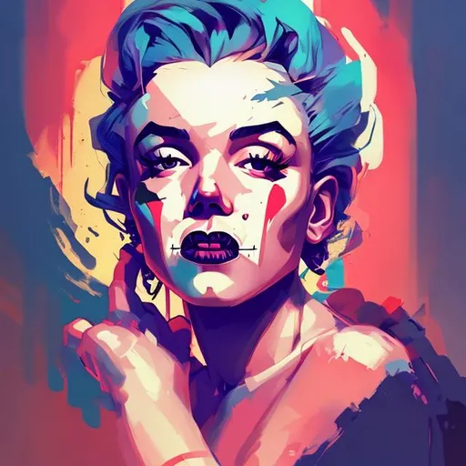 Prompt: "a portrait of a girl skull face, marilyn monroe, in the style of artgerm, charlie bowater, atey ghailan and mike mignola, vibrant colors and hard shadows and strong rim light, plain background, comic cover art, trending on artstation"