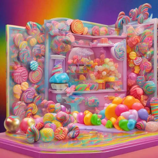 Prompt: Candy diorama in the style of Lisa frank